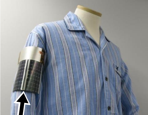 photo of a mannequin wearing a shirt and the prototype electronic armband