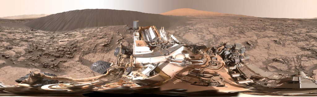 NASA's Curiosity rover <a href="http://www.nasa.gov/feature/jpl/rover-rounds-martian-dune-to-get-to-the-other-side">snapped</a> a panoramic photo of the Bagnold Dunes on Mars, allowing for the first close-up view of active sand dunes anywhere other than earth.