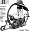 New York auto mechanic Julius Rose created a gasoline-powered hoop cycle and promptly scored this handsome photo in PopSci. The vehicle gets 250 miles to the gallon and can travel up to 50 miles per hour. The article doesn't describe the other ways in which Julius likes to embarrass his children. Read the full story in New Hoop Cycle Hits Lively Clip.