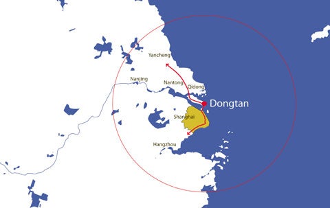 Dongtan will be located at the tip of Chongming Island, off the coast of Shanghai. Though Chongming makes up nearly one fifth of Shanghai's total land area, it's largely undeveloped. A new bridge connecting the two is scheduled to be completed shortly before residents begin moving into Dongtan in 2010.