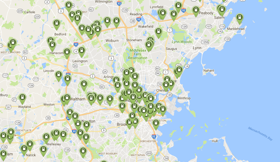 Public charging stations in the Boston area