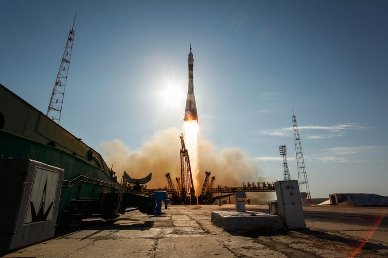 Launching from Baikonur Cosmodrome (how come we don't have a cosmodrome? That is the greatest word) in Kazakhstan, the Soyuz TMA-04M rocket heads to the ISS with astronauts in tow. For more photojournalism like this, head over to <a href="http://www.americanphotomag.com/photo-gallery/2012/05/photojournalism-week-may-18-2012">American Photo</a>.