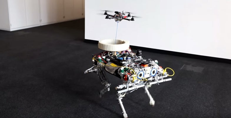 Watch A Drone Land On A Robot Dog