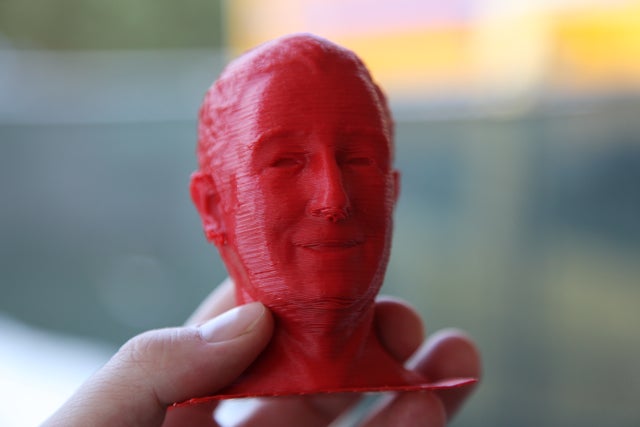 But not that kind of 3-D--here's a nice printed Walt Disney bust, made by a Makerbot.