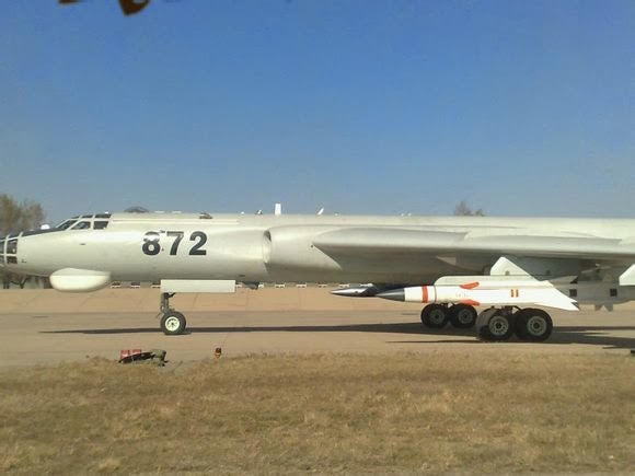 The YJ-12 is perhaps China's most deadly antiship missile, seen here on a H-6 bomber for testing. The YJ-12 is usually air launched, can travel at a speed of over Mach 3.5 at a range of 400km.