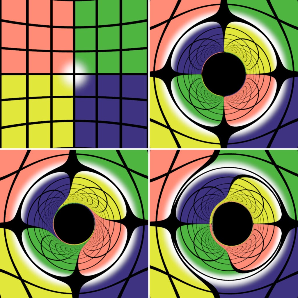 Spacetime Distortions Simulated In Front Of A Colorful Grid