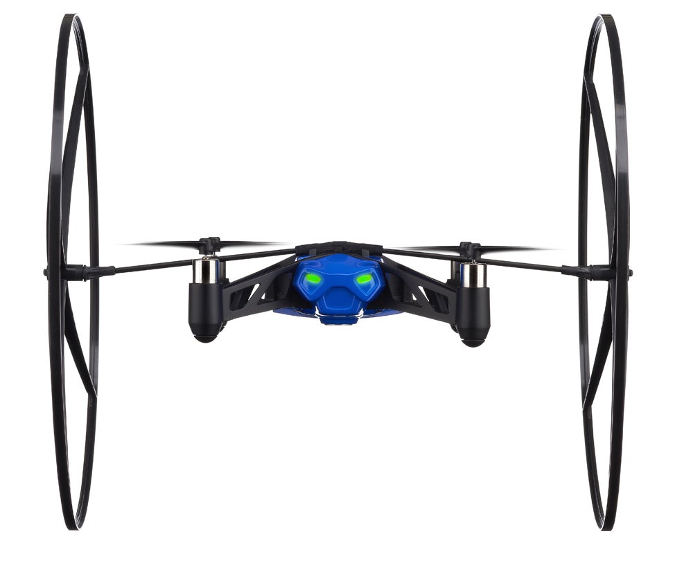 The palm-sized <a href="https://www.popsci.com/article/gadgets/ces-2014-parrot-minidrone-drone-spiderman-video/">MiniDrone </a>does pretty much what its bigger cousin, <a href="https://www.popsci.com/technology/article/2012-07/parrot-ardrone-20-review-enhanced-drone-piloting-experience-seeks-long-lasting-battery/">the AR.Drone</a>, does, but with one notable, amazing addition: It can climb walls! The quad-rotor 'copter can snap into a pair of six-inch wheels, which affords it the ability to zip across floors and skittle along walls and ceilings.