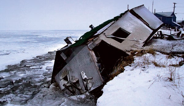 In 2006, melting permafrost and erosion conspired to dump this Shishmaref, Alaska, house into the sea. In 2006, melting permafrost and erosion conspired to dump this Shishmaref, Alaska, house into the sea.