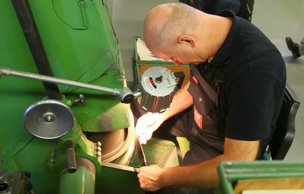 It takes about 9 months of intensive training before a sharpener can start work on the production line.