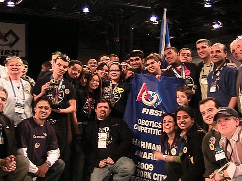 The Saunders Droid Factory team at the 2009 FIRST Robotics Competition in New York City.