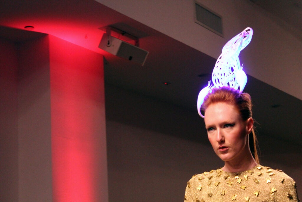 This piece surprised audiences when it was the first garment to glow on the catwalk Wednesday night.