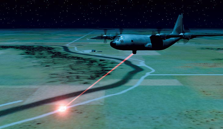 <em>The Advanced Tactical Laser, fired from a Special Forces A/C-130 Gunship, will have a range of up to 20 miles, as well as pinpoint accuracy and speed-of-light responsiveness. The first generation will employ chemical lasers, which will later be replaced by diode-pumped solid-state lasers powered by electricity.</em>