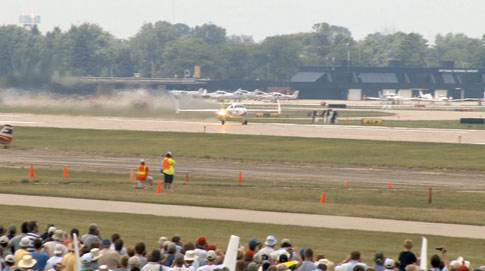 Here, powered by a kerosene-fueled rocket engine, an X Racer makes its debut flight in Oshkosh, Wisconsin, in August.