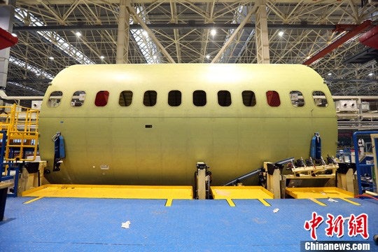 COMAC completes assembly of the forward section of the C919 fuselage, a sign of progress for a Chinese competitor to the Airbus A320 and Boeing 737.