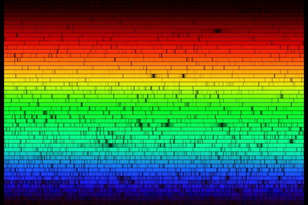 You may recall learning at some point that white light can be broken up into composite colors. Here are the composite colors of visible sunlight, as measured by the Fourier Transform Spectrometer at the National Solar Observatory in Tucson. Why are some colors missing? That's actually a bit of <a href="http://io9.com/these-are-all-the-colors-emitted-by-the-sun-notice-any-1440123572">a mystery</a>.