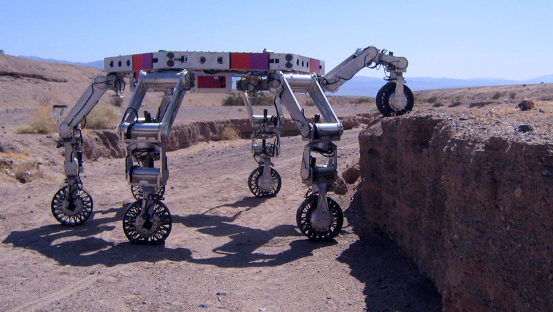 Each face on Athlete's frame holds stereo cameras, which give the robot's operator a panoramic view of the surrounding terrain.
