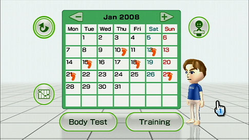 Wii Fit provides a calendar to help you monitor your training and fitness goals. It also allows up to eight people on the same game to compare calendars and graphs, encouraging families and friends to participate.