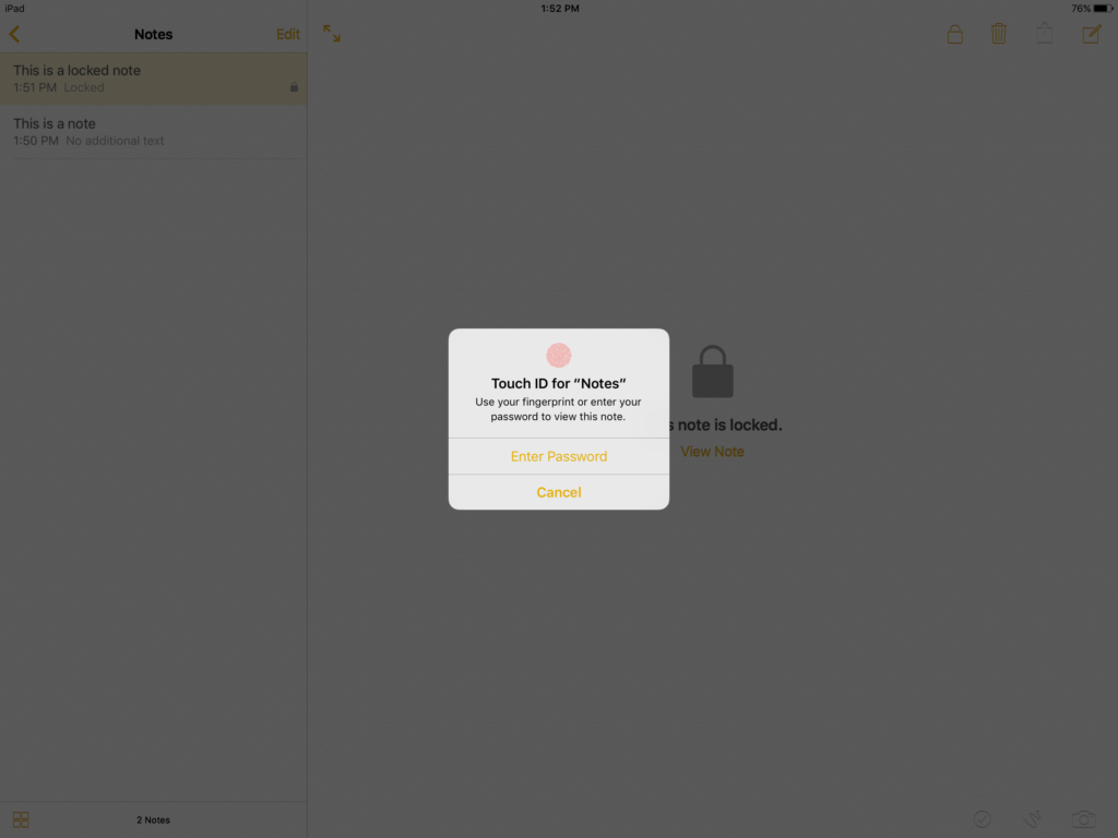iOS 9.3 Locked Notes