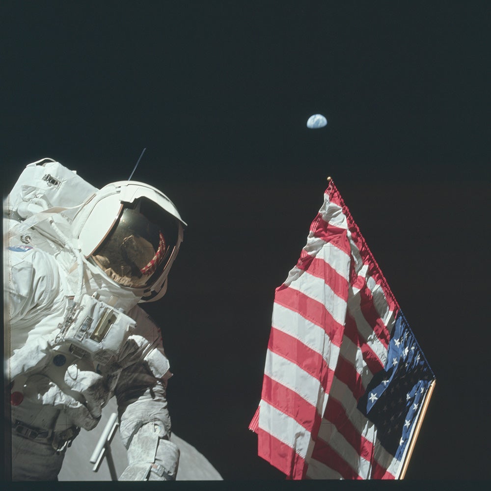 astronaut with the american flag