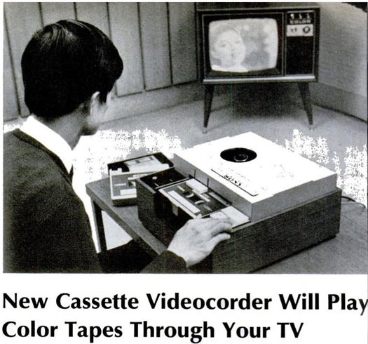 Being able to record shows on this videocorder must have been as exciting in the 70s as TiVo was in the 00s. Thanks to scientists efforts to give the public TV when and where they wanted it, we now have on demand HD streaming in 2010. Read the full story in  New Cassette Video Recorder Will Play Color Tapes Through Your TV