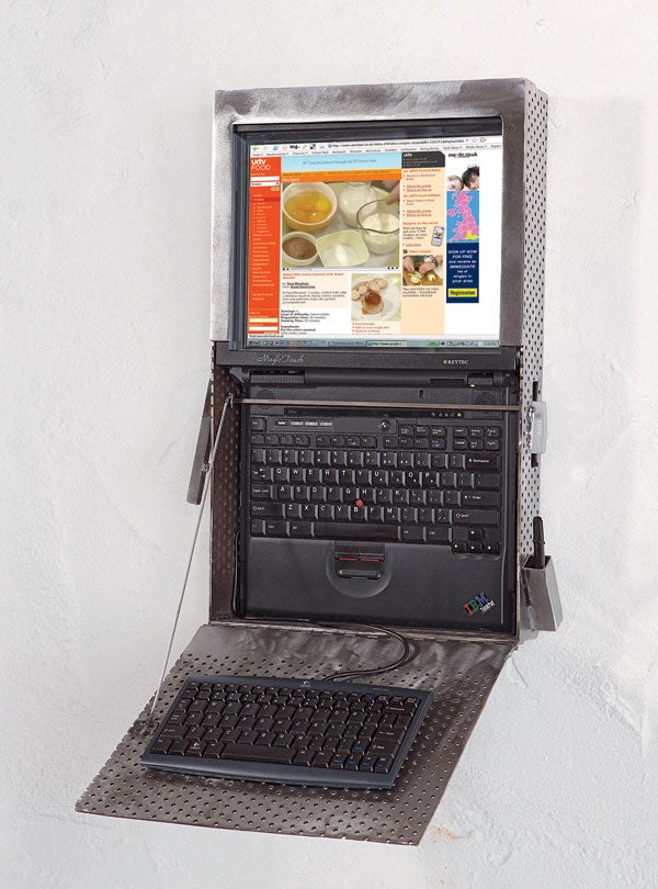 A DIY wall-mounted laptop.
