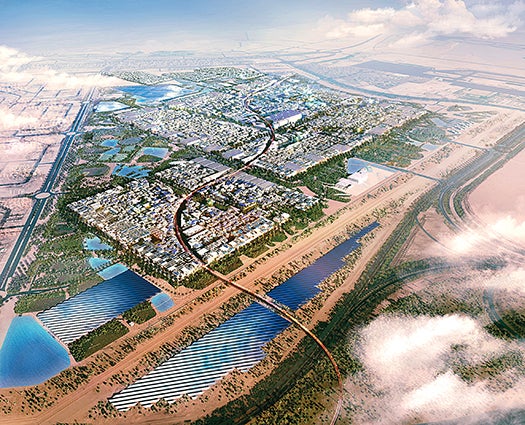 When completed in 2025, Masdar City will pack 40,000 inhabitants into two square miles of carbon-neutral buildings.
