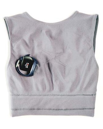 Track your heart rate without obvious wires on your chest. This tee senses your body's electrical signals with conductive fibers woven directly into its fabric. A snap-in device radios results to a watch. NuMetrex Cardio Shirt $60; <a href="http://numetrex.com">numetrex.com</a>