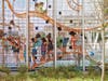 Its exceptionally efficient design compresses a colorful 3-D climbing ribbon between two mesh walls, creating a unique experiential environment that, due to its compact size, can fit into even the most limited playground site.