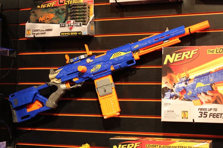 This Nerf Blaster is definitely compensating for something. At well over three feet long, it also boasts a firing range up to 35 feet.