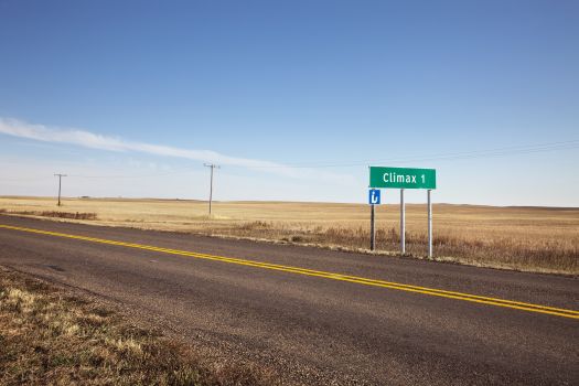Road sign for Climax, Saskatchewan, Canada