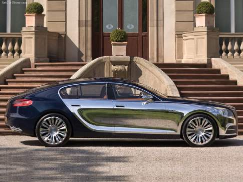 Bugatti released teaser images leading up to the Galibier concept's unveiling, under the working name "Bordeaux," in honor of the Bugatti marque's 100th anniversary.