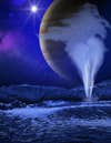 This is an artist's concept of a plume of water vapor thought to be ejected off the frigid, icy surface of the Jovian moon Europa.