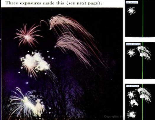 In 1953 we had a special feature on tips for shooting color photographs of fireworks. Perfecting your technique with stable camera support and multiple exposures will help you forever capture the "fiery beauty" of the nation's favorite salute, we wrote at the time. Read the full article Shoot The Works In Color.