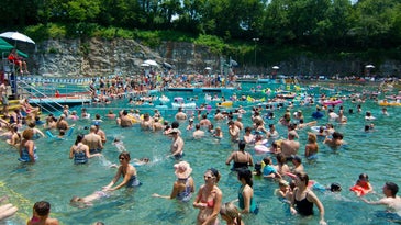 crowd in swimming pool