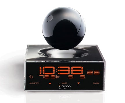 Sit the sphere on the base of this alarm clock to inductively charge it and sync the clocks. Place the sphere anywhere in the house, and a mini LCD projector inside casts the time on any surface. <strong>Oregon Scientific Giovannoni TimeSphere $150;</strong> <a href="http://www.oregonscientific.com">oregonscientific.com</a>