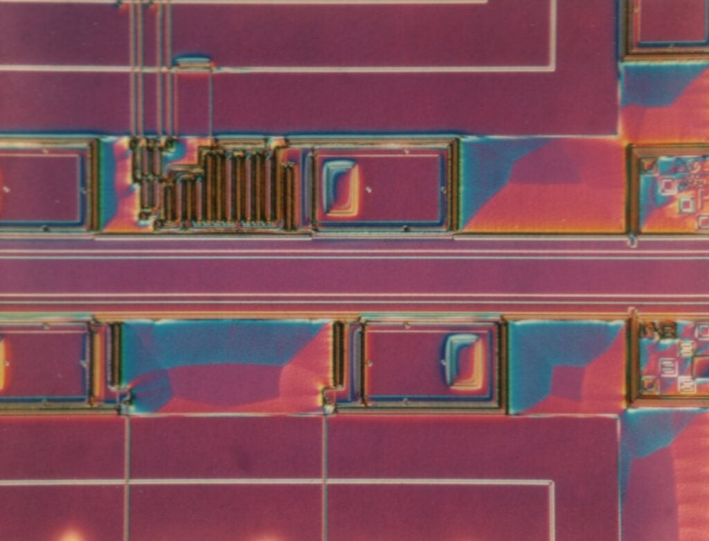 Another differential interference contrast microscopy-enhanced photo of a silicon wafer