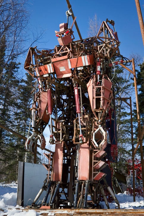 A large steel mecha exoskeleton built by Carlos Owens.