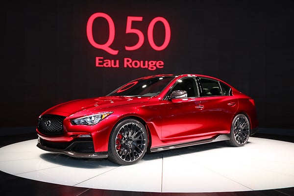 Infiniti is a brand known for subtlety, but under the new leadership of ex-Audi of America president Johan de Nysschen, the brand is trying to take a leap forward in the luxury market and present itself as something more. The Q50 Eau Rouge is the first step in showing the brand in a new light. We like the F1-inspired design of the kitted-out Q50 concept. The roof, front splitter, rear diffuser and side sill skirts are all made from carbon fiber. Throw on some 21-inch forged alloy wheels, a race-inspired dual-exit exhaust sports system and, natch, a massive rear spoiler, and you have the makings of an S8 competitor. Infiniti says the engine would produce over 500 hp and 600 lb-ft of torque.