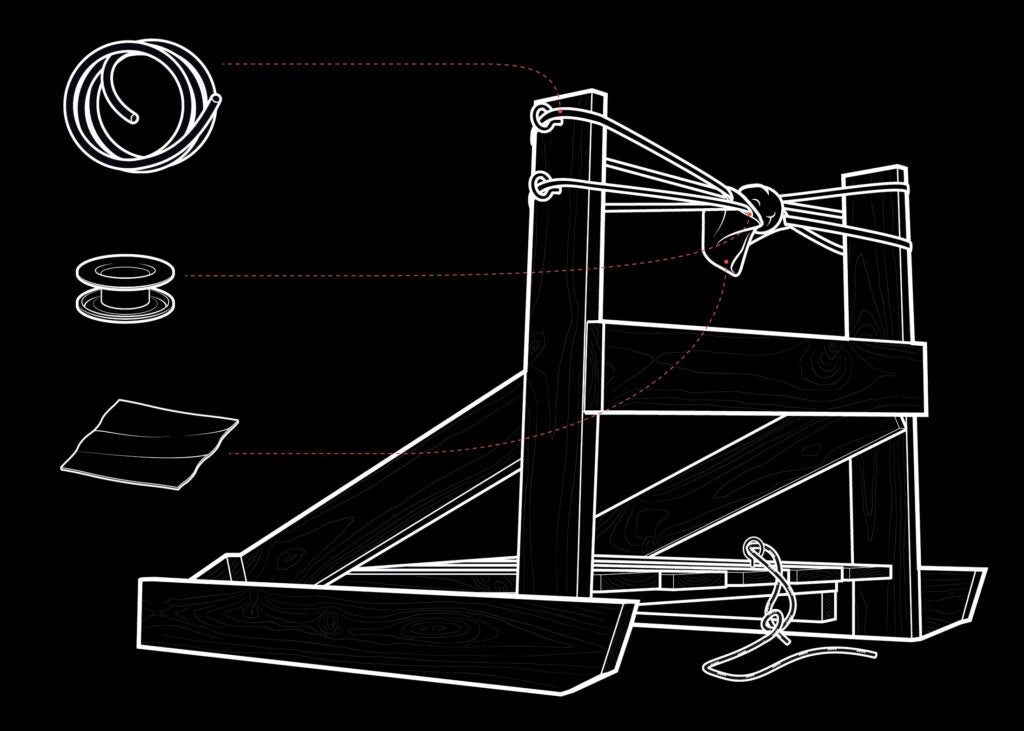 A schematic showing a finished DIY snowball slingshot.