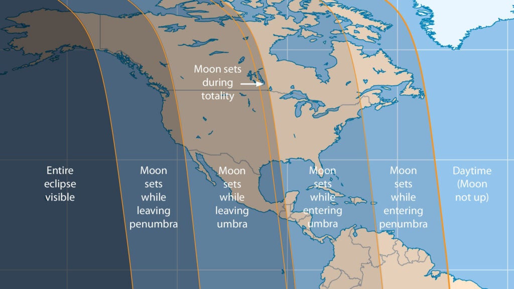 Where the Moon rises and sets for April 4's eclipse.