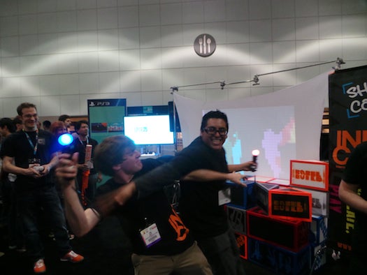 Speaking of innovative indie fare, <a href="http://www.jsjoust.com/"><em>Johann Sebastian Joust</em></a> is a motion-controlled game of tag with a twist. The game doesn't strictly have graphics--all of the action takes place in reality, while the screen stays blank. Players are tracked by a gaming camera system--here, it's the PlayStation Move--and work to put out the other players' motion-sensitive bulb, attached to a PlayStation Move controller. The controller picks up on movement, and the light dissipates when players swipe at it. Bach's Brandenburg Concertos play in the background, and the speed of the concertos determine how sensitive the controllers are to movement: a slow orchestra means it's time for players to strike, while a faster orchestra means a relatively safe moment. It can get pretty intense.