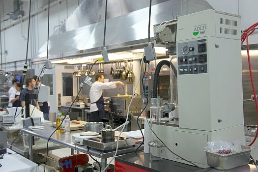 Seen here, the Yamato mini-spray dryer is used by the kitchen staff to quickly dehydrate all sorts of foods, to make such delights as full-flavored caramelized scallop powder.