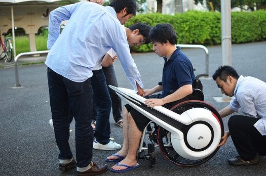 One of those ideas you can't believe hasn't been executed before: an aftermarket drive train that attaches to an ordinary, manual wheelchair, turning it into a superchair. Read more about it <a href="https://www.popsci.com/science/article/2011-12/whill-augments-ordinary-wheelchairs-electric-drive-train/">here</a>.