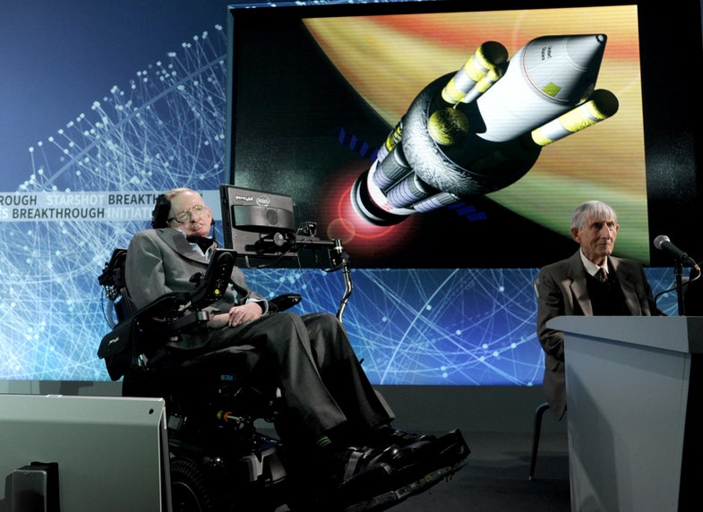 Photo by: Dennis Van Tine/STAR MAX/IPx 4/12/16 Prof. Stephen Hawking and Breakthrough Prize founder announce new space exploration initiative - Prof. Stephen Hawking and Breakthrough Prize and DST Global Founder Yuri Milner announce new 'Breakthrough Starshot' space exploration initiative. (NYC)