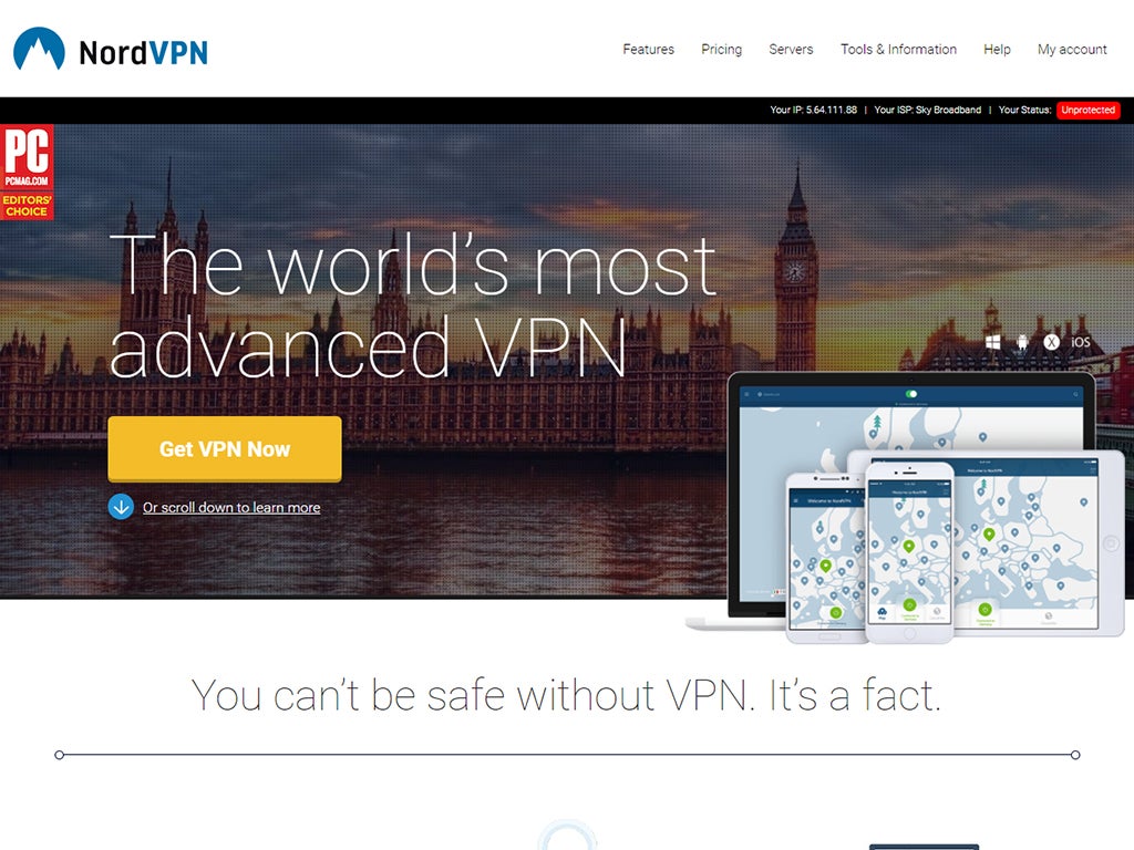 A website for a VPN provider.