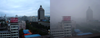 Beijing in August of 2005. The photo on left was taken after two days of rain. The photo on the right depicts a typical smoggy day.