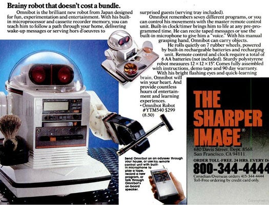 Somewhere between 1980 and 1984, personal robots began to get cute. For only $299, you could employ Japan's Omnibot as your battery-operated butler, complete with a serving tray. Read the full story in "Brainy Robot that Doesn't Cost a Bundle"