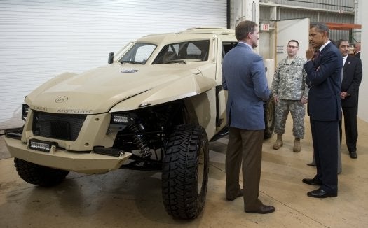 Obama at the presentation of the FLYPmode vehicle