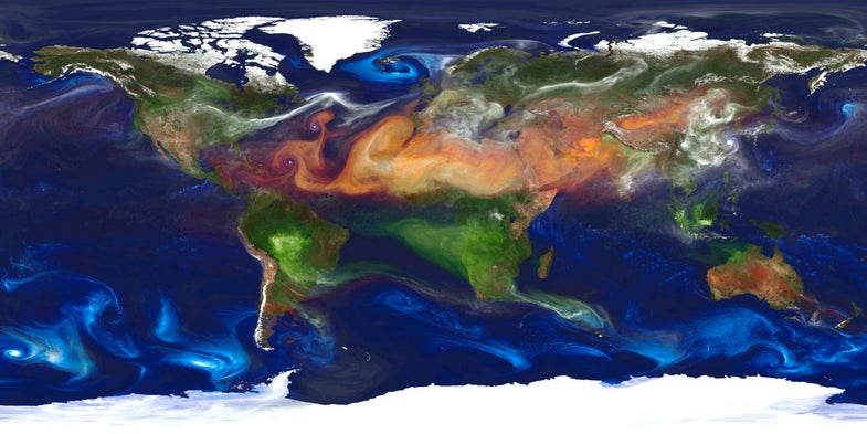Today In Wallpapers: A Climate Model Spits Out A Beautiful Image Of Global Aerosols