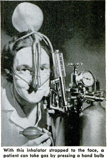 This device would have allowed dental patients to administer painkilling gas to themselves while the dentists worked on their teeth. Patients needed only to squeeze the bulb to release a hefty dose of nitrous oxide from the cylinder attached to their heads. Multi-tasking for the win? Read the full story in "Dental Patients Can Give Themselves Gas"